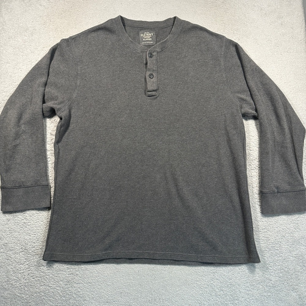 Vintage Y2K Old Navy Henley Mens XL Gray Waffle Knit Thermal Long Sleeve Shirt